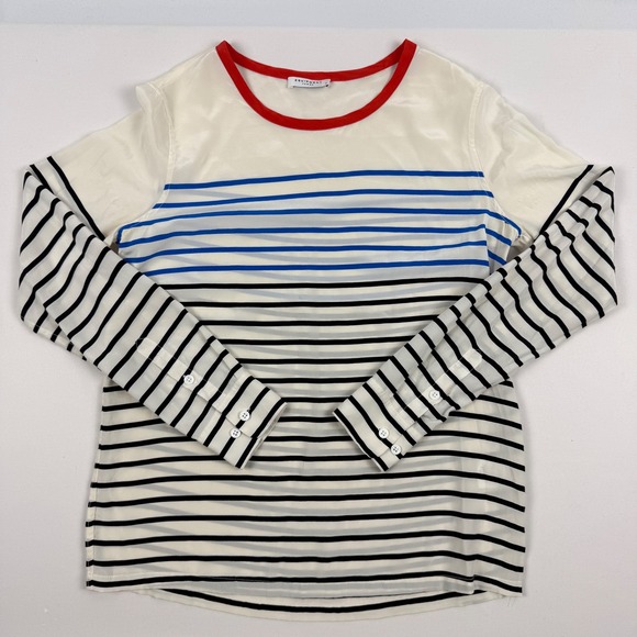 Equipment Femme Tops - Equipment Femme 100% Silk Striped Long Sleeve Blouse Red Trim Q565B-E315G Small